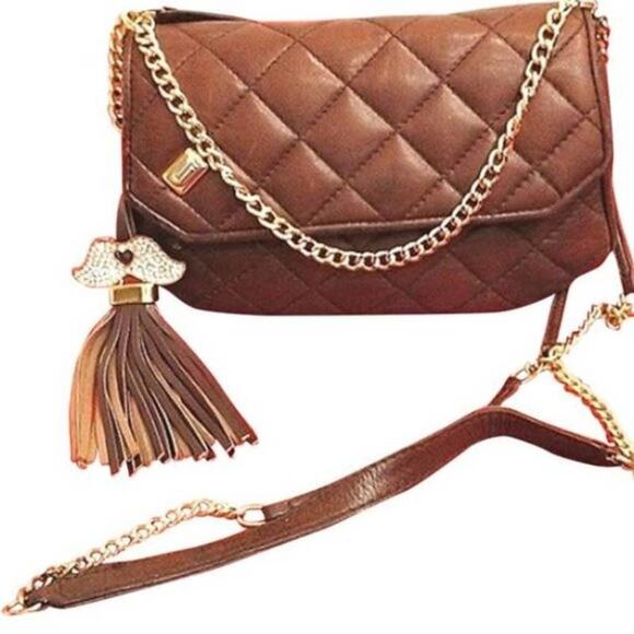 RARE Judith Lieber LAMBSKIN Puff Quilted Crossbody Shoulder Bag Gold Chain VNT